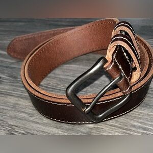 Wrangler smooth BROWN GENUINE LEATHER Light stitching CASUAL MEN'S BELT …